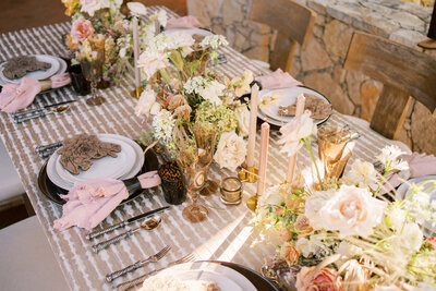 Bright, whimsical floral wedding tablescape