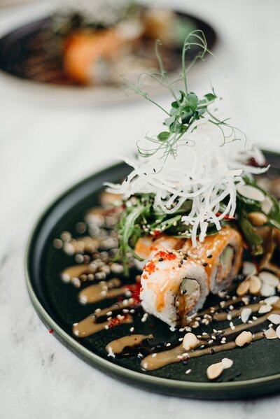 Plate of sushi rolls