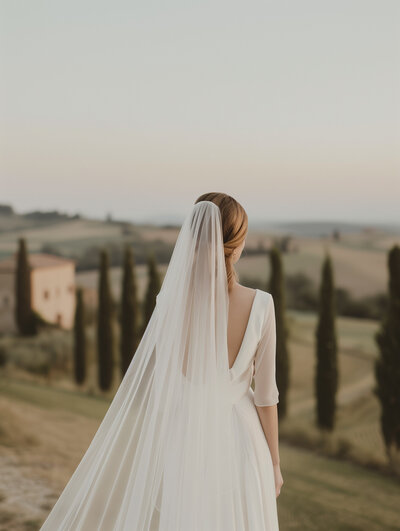 Bride posing at romantic wedding venue