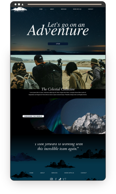 Dark website design for a group of travel photographers