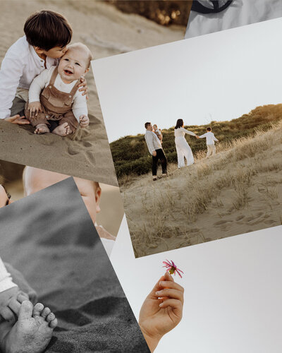 A pile of beautiful prints showing newborn photographs and a family photoshoot all photographed by top christchurch photographer lucy jane