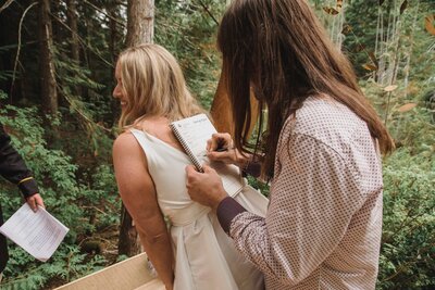wedding officiant in black outfit