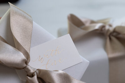 Gift tag with champagne ink calligraphy