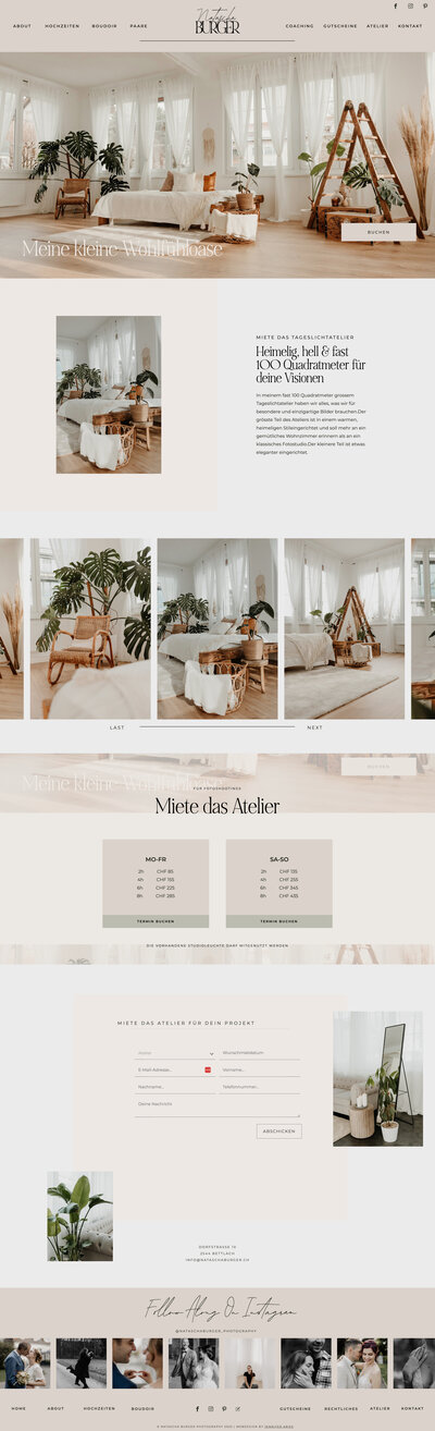Professionelle Homepage für Fotografen, präsentiert mit Atelier-Bildern.