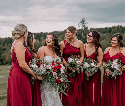 bridal party with bouquets at outdoor wedding in Boston