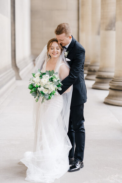 Romantic wedding couple portrait in downtown Pittsburgh