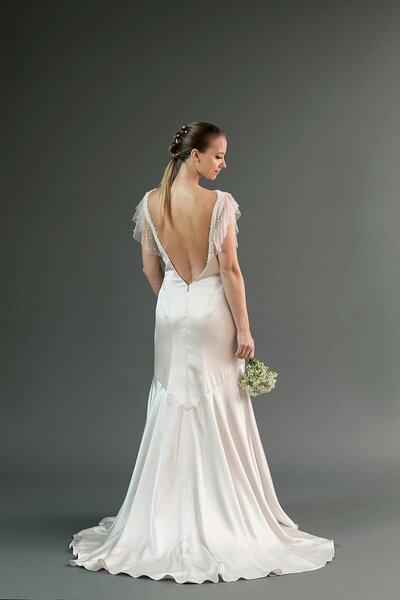 High neck low back wedding dress in charmeuse - Edith Élan