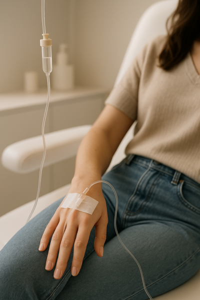 woman receiving an iv treatment