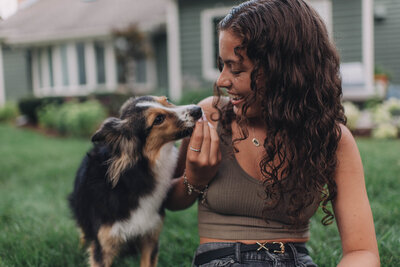 senior photo taken at home with her pup