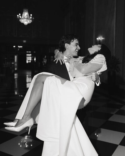 bride and groom kiss