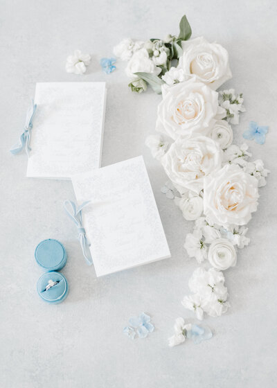 Fort Worth Wedding Photographer | DFW Photographer Rae De Lain Weddings Light and Airy | White and dusty blue invitation suite