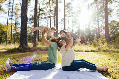 Family of Four smiling at the camera South Carolina