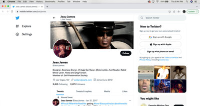 Musician branding social media profile design sample Jeau James Twitter