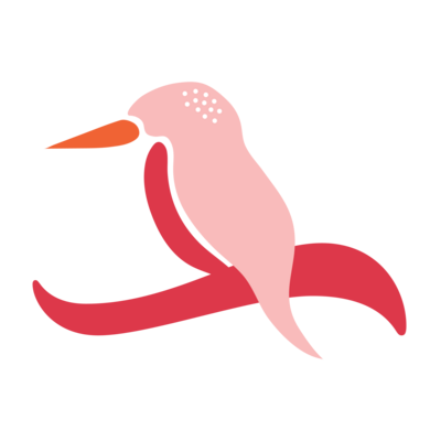 Halcyon bird icon, showing a pink and red halcyon kingfisher bird illustration, perched on a branch