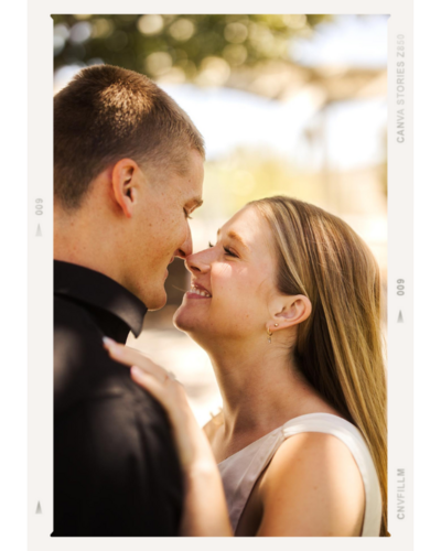 Light and airy engagement photos | bride and groom noses together