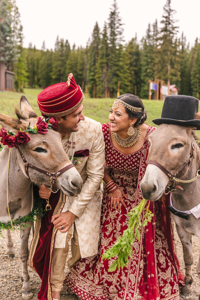 Bride and groom celebrate after saying their vows at the summit in Keystone Colorado