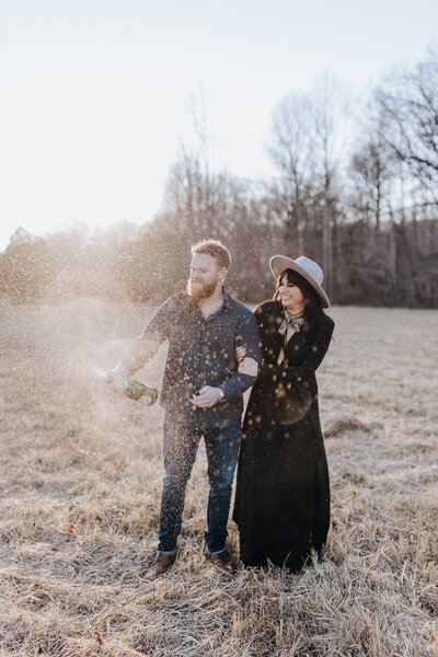 Nashville couples photographer captures golden hour portraits while couple wears engagement outfits