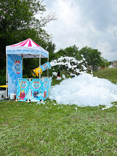 children playing with floating foam cloud