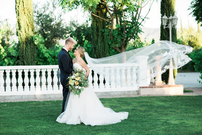 Bride and Groom look at one another in a tender moment at the Mount Palomar wedding venue