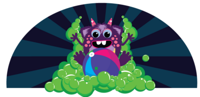 cute purple party monster playing in glow in the dark foam