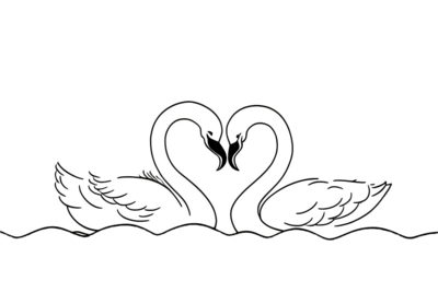 Exquisite one-line drawing featuring two swans in a loving embrace, symbolizing eternal love and unity—perfect for wedding decor.