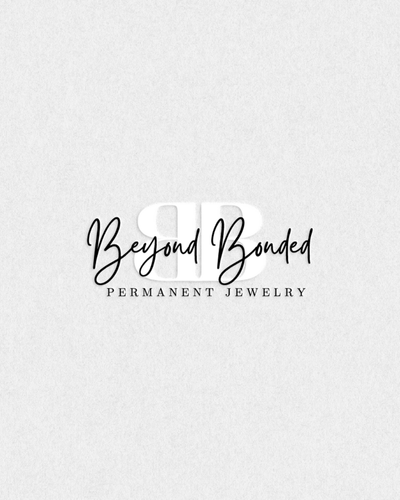 Soft grayscale logo design for Beyond Bonded, a permanent jewelry brand, showcasing modern script and delicate balance.
