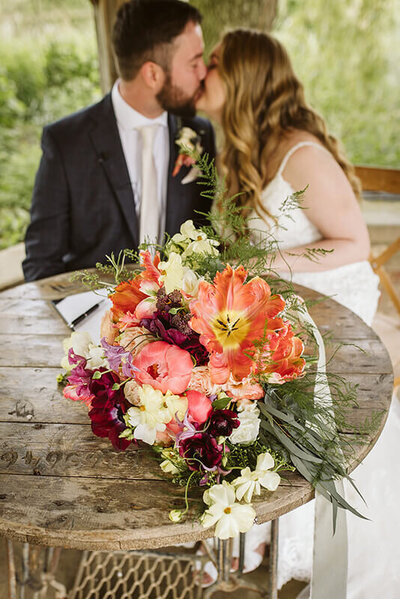 Brigh, colourful wedding flowers at Skipbridge