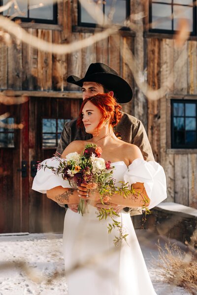 Bride and groom portrait during Winter wedding