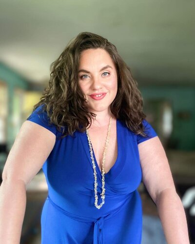 Woman wearing blue top