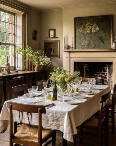 spring tablescape with fresh flowers and beautiful glassware