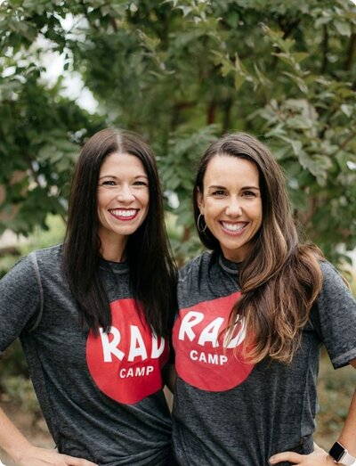 Meghan and Katie wearing RAD Camp t shirts