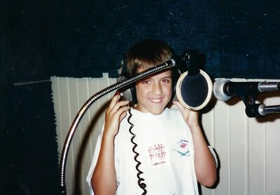 Gentry at nine years old in a recording studio