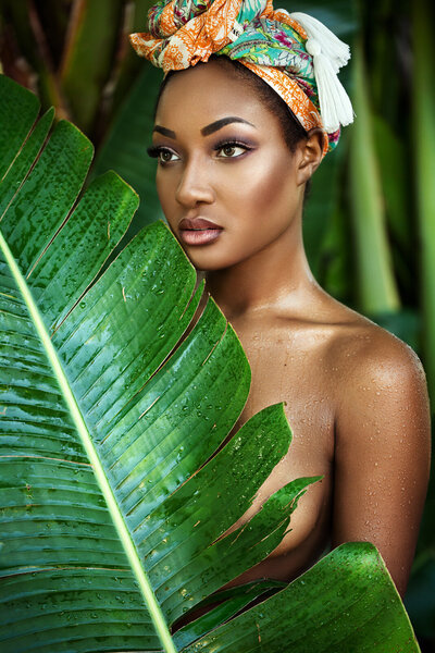 Girl in jungle model african headband