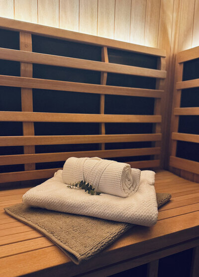 towels on infrared sauna bench