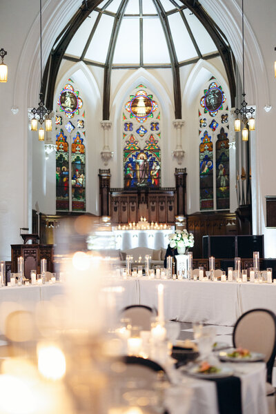 Reception candlelit details at a Madison wedding venue.