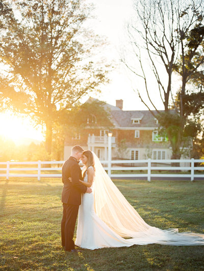 bride and groom posing during golden hour bridals  in Lancaster PA