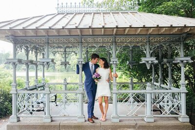 summer central park elopement at ladies pavilion with short dress