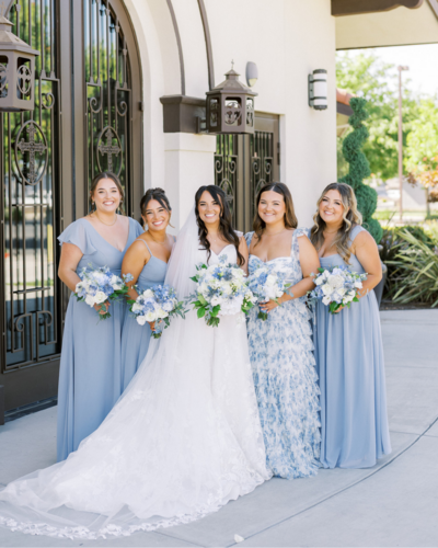 Bride and Bridesmaid at Santa Clara University wedding chapel