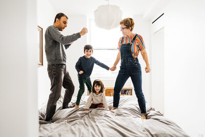 Family portrait in an urban setting