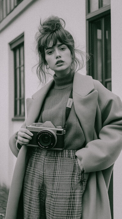 Young Woman with Vintage Camera