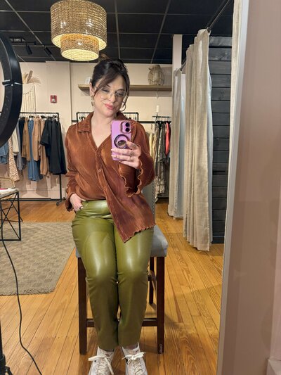 Color swatches in front of a mirror during a color analysis session in New Jersey
