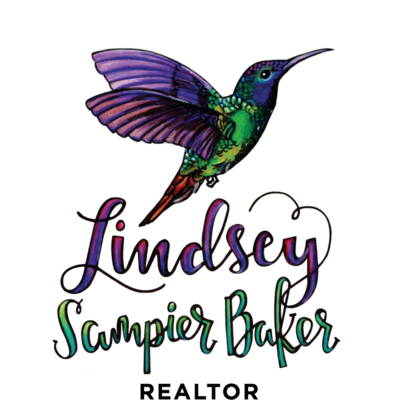 Logo reading: "Lindsey Sampier Baker Realtor" with a hummingbird above the text."