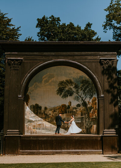 Bride and Groom dancing under Larmer Pavilion