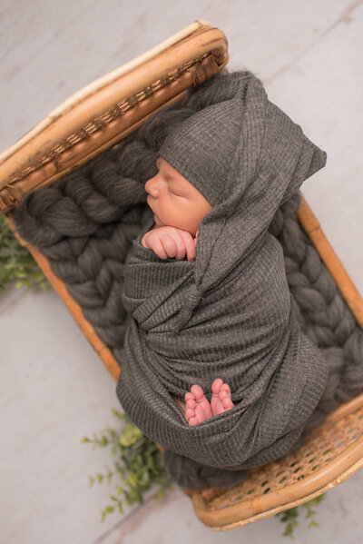 Charcoal gray wrap around newborn baby girl with matching headband