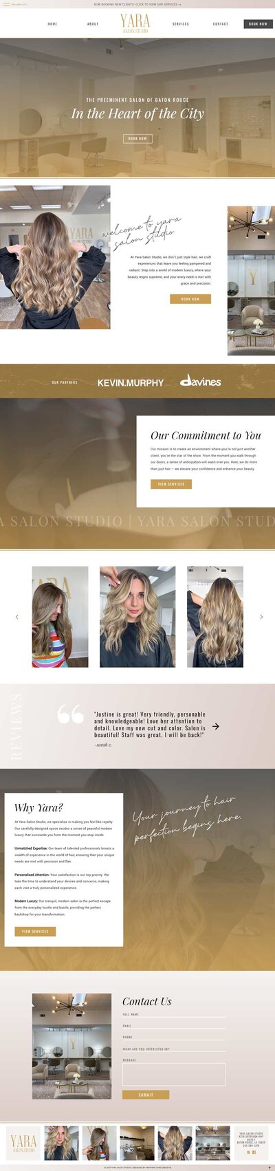 Embark on a journey of beauty and style from the moment you land on Justine's full website homepage. Designed to captivate by a Showit Web Design expert, this layout sets the stage for a transformative salon experience.