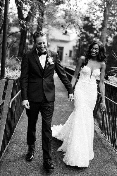 Direct flash bride and groom portrait at Rodin Museum in Philadelphia