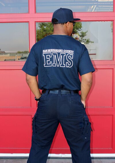 Screen printed firefighter t-shirt with department logo