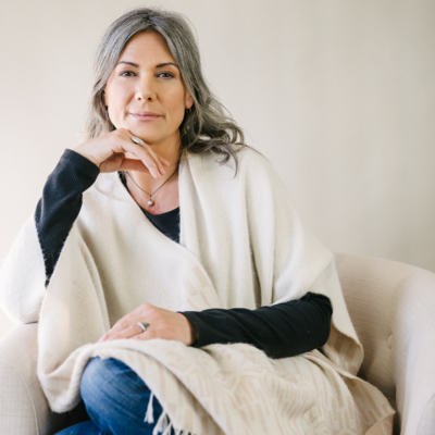 woman with gray hair professional headshot in los angeles