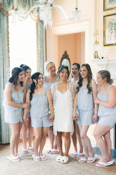 bride and bridesmaids in pjs