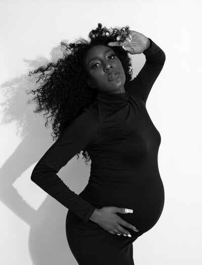 black and white portrait of a pregnancy